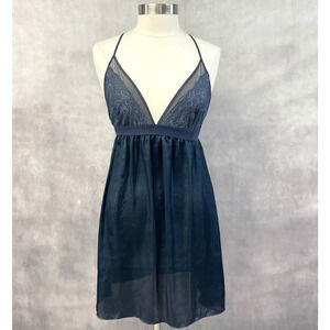 H&M Babydoll Slip Dress Womens Medium‎ Blue Lace Fairycore Whimsigoth Dainty